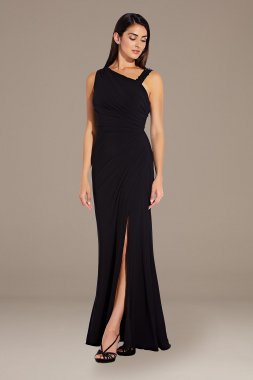 Asymmetrical Draped Gown with Sequin Strap Adrianna Papell AP1E206435