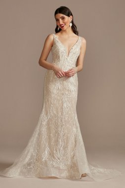 Horsehair Trim Beaded Lace Low Back Wedding Dress Galina Signature SWG900