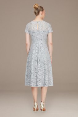 Sequin Lace Cap Sleeve Tea-Length Dress SL Fashions 9119417