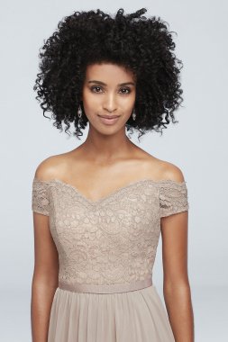 Off-the-Shoulder Lace and Mesh Bridesmaid Dress David's Bridal F19950