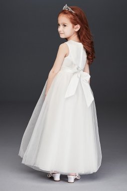 Beaded Applique Flower Girl Dress with Tulle Skirt David's Bridal OP263