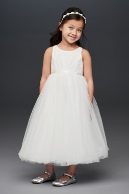 Pleated Ball Gown Flower Girl Dress with Back Bow David's Bridal CR1403