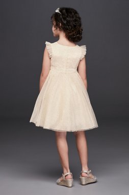 Applique Waist Glitter Tulle Flower Girl Ball Gown David's Bridal OP250