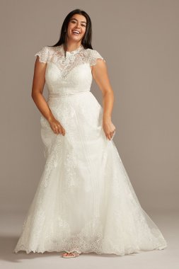 Embroidered Mock Neck Plus Size Wedding Dress Melissa Sweet 8MS251205