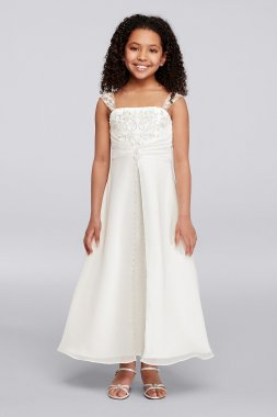 Satin A-Line Flower Girl Gown with Embroidery David's Bridal FG9010