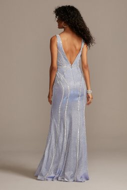 Glitter Deep-V Gown with Crystal Embellished Seams Night Studio S20223