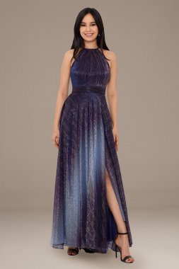 Ombre Metallic Halter A-Line Prom Dress Betsy and Adam A23132