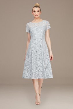 Sequin Lace Cap Sleeve Tea-Length Dress SL Fashions 9119417