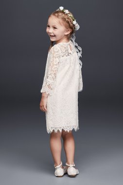 Short Lace Flower Girl Dress with Illusion Sleeves David's Bridal OP239