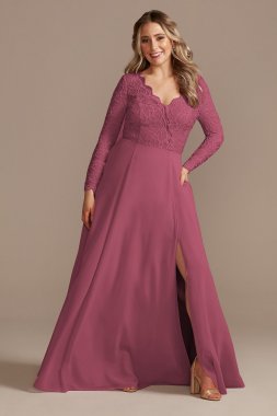 Lace Chiffon Long-Sleeve Long Bridesmaid Dress David's Bridal F20359